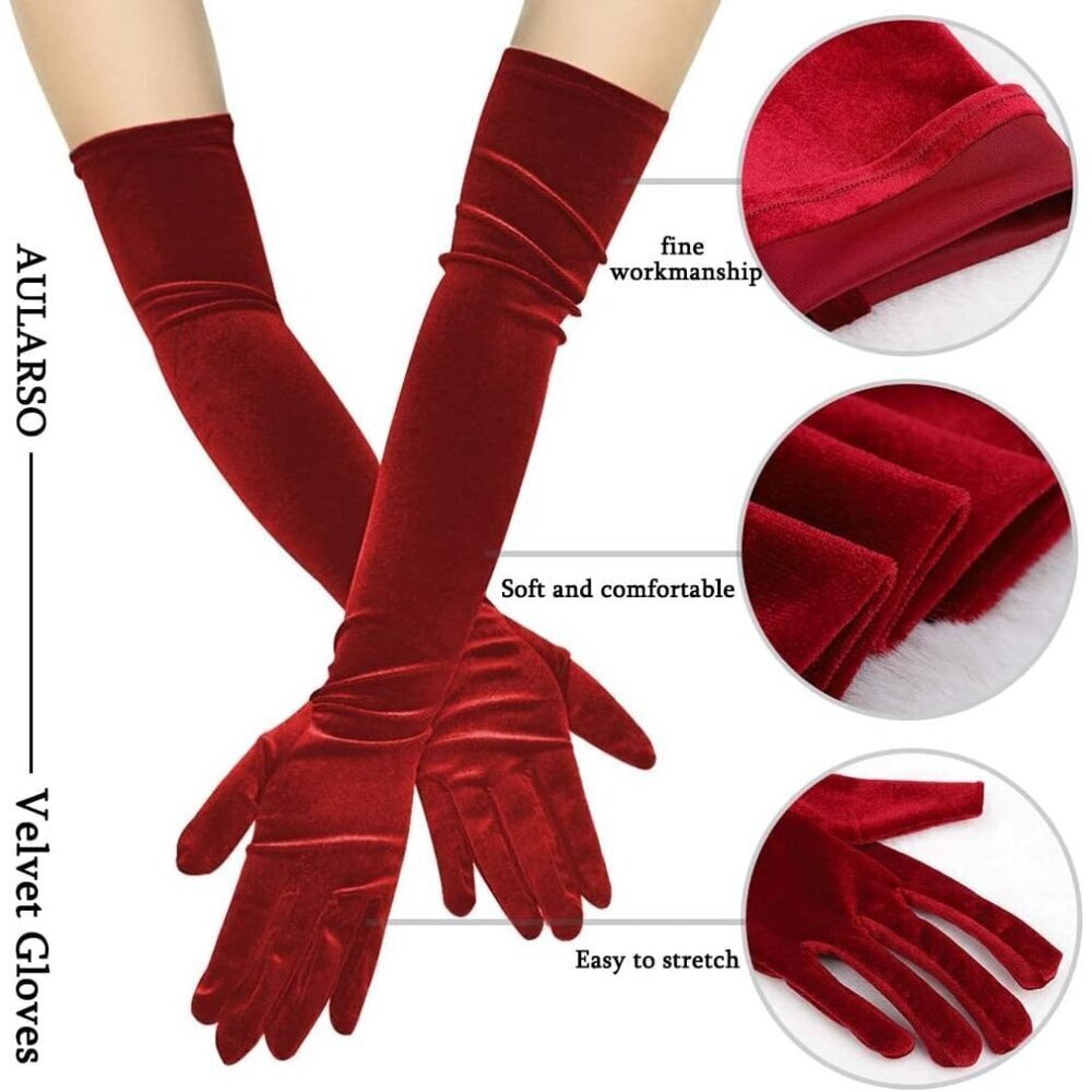 Long Velvet Opera Gloves Stretchy Flapper Elbow Evening Party Accessory - Picture 3 of 7